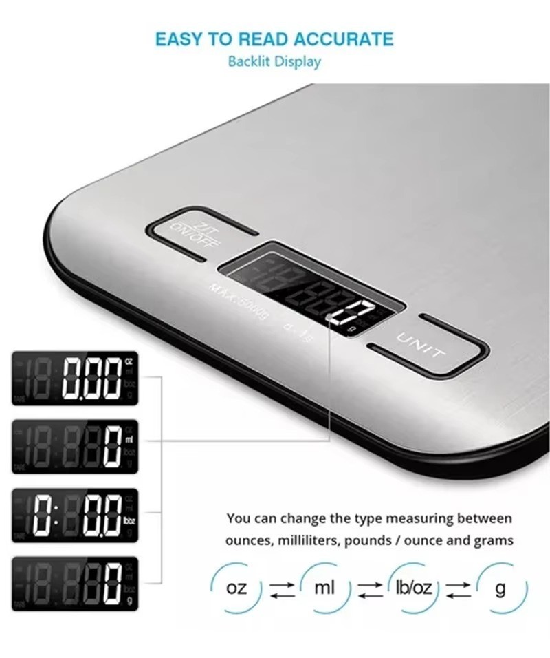 Portable Electronic Digital Kitchen Scale With Timer High Precision LED Display