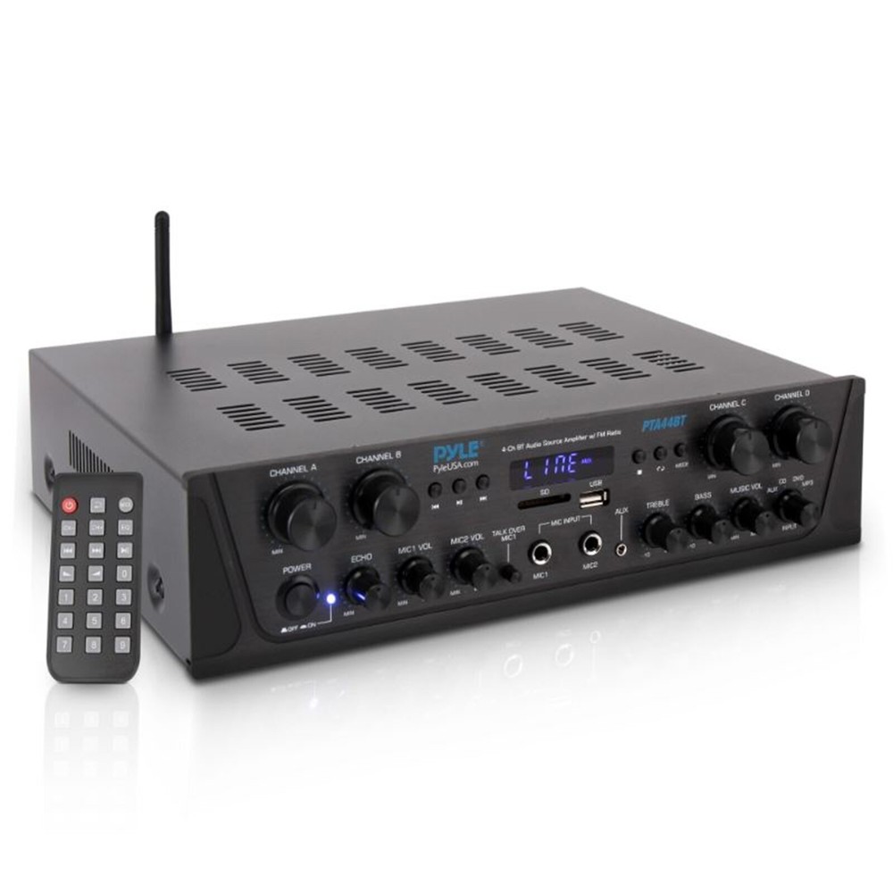 Pyle Bluetooth Stereo Amplifier, 2x 3.5" Box Speakers (White),Wire - Bundle