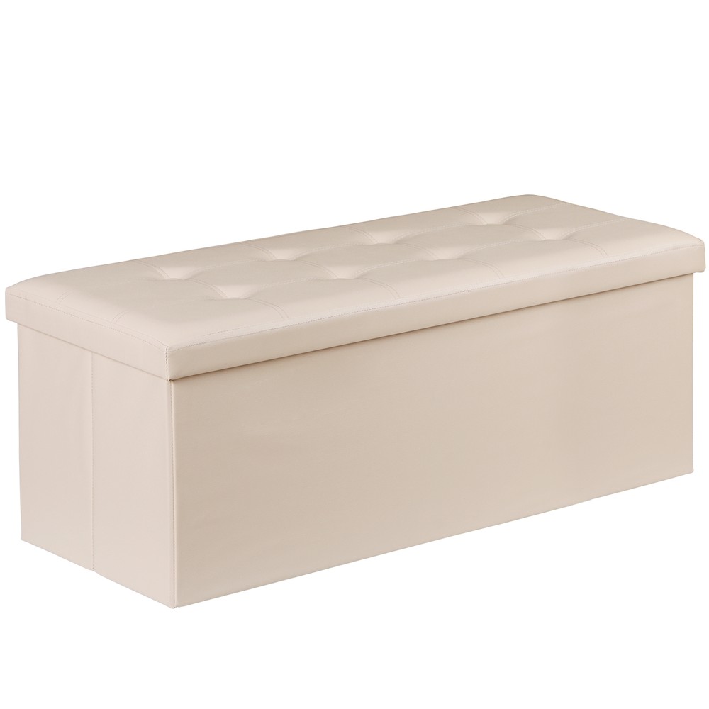 Storage Ottoman Bench Folding Chest Footrest Stool MDF Frame Lid Beige 43"
