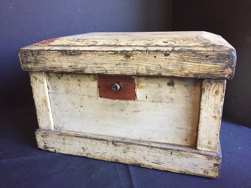 Antique Painted Wooden Chest Trunk Document Box