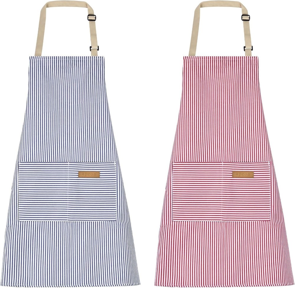 2 Pack Kitchen Cooking Aprons, Adjustable Bib Soft Chef Apron with 2 Pockets