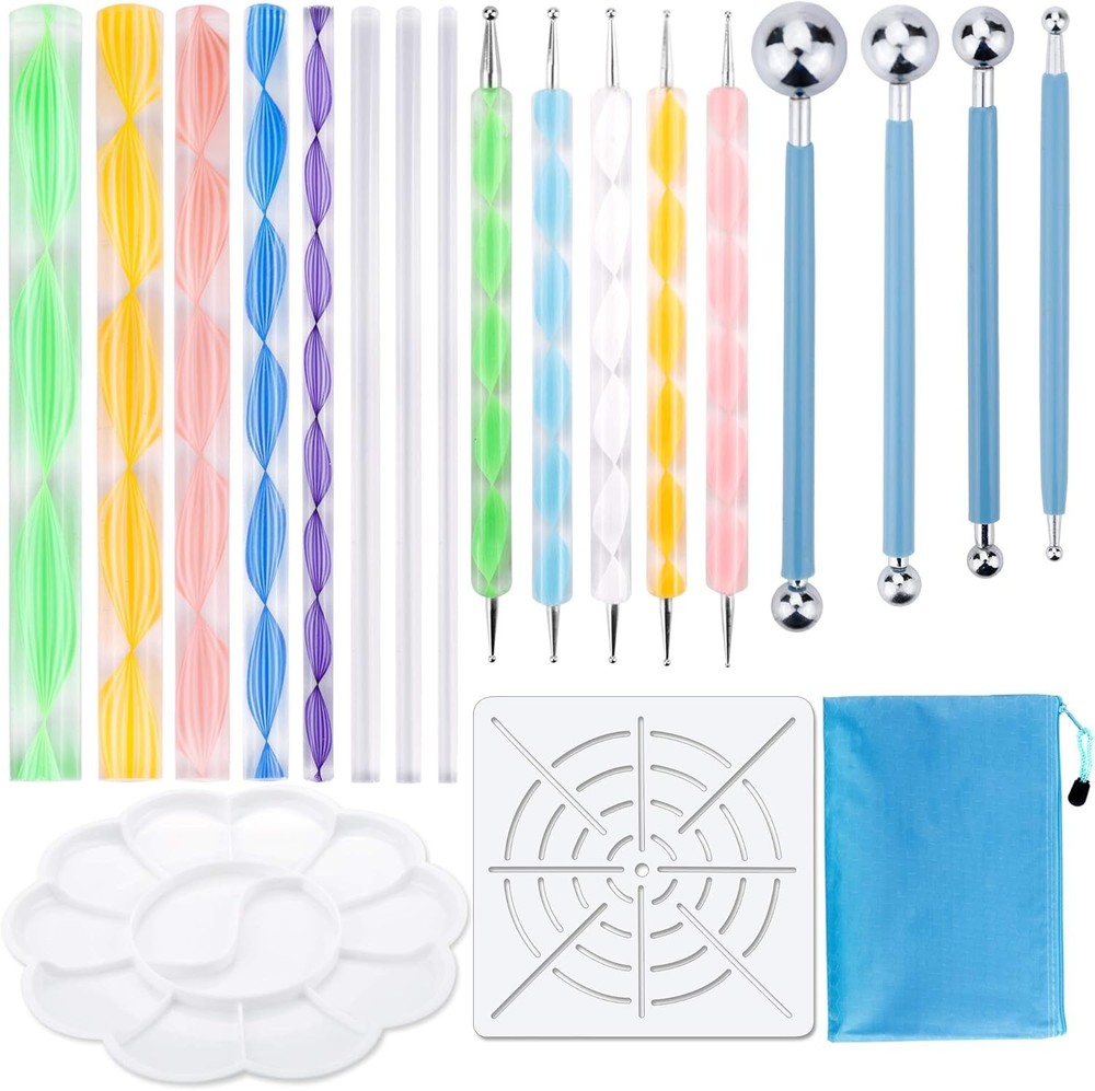 Complete 19-Piece Dotting Tools for Mandala Art - Includes Tote for Easy Storage