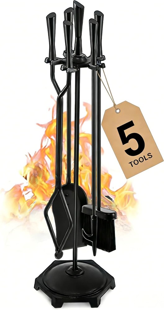 Fireplace Tools Set 4 Pcs 30 Inch Black Wrought Iron Large Fire Tool Set