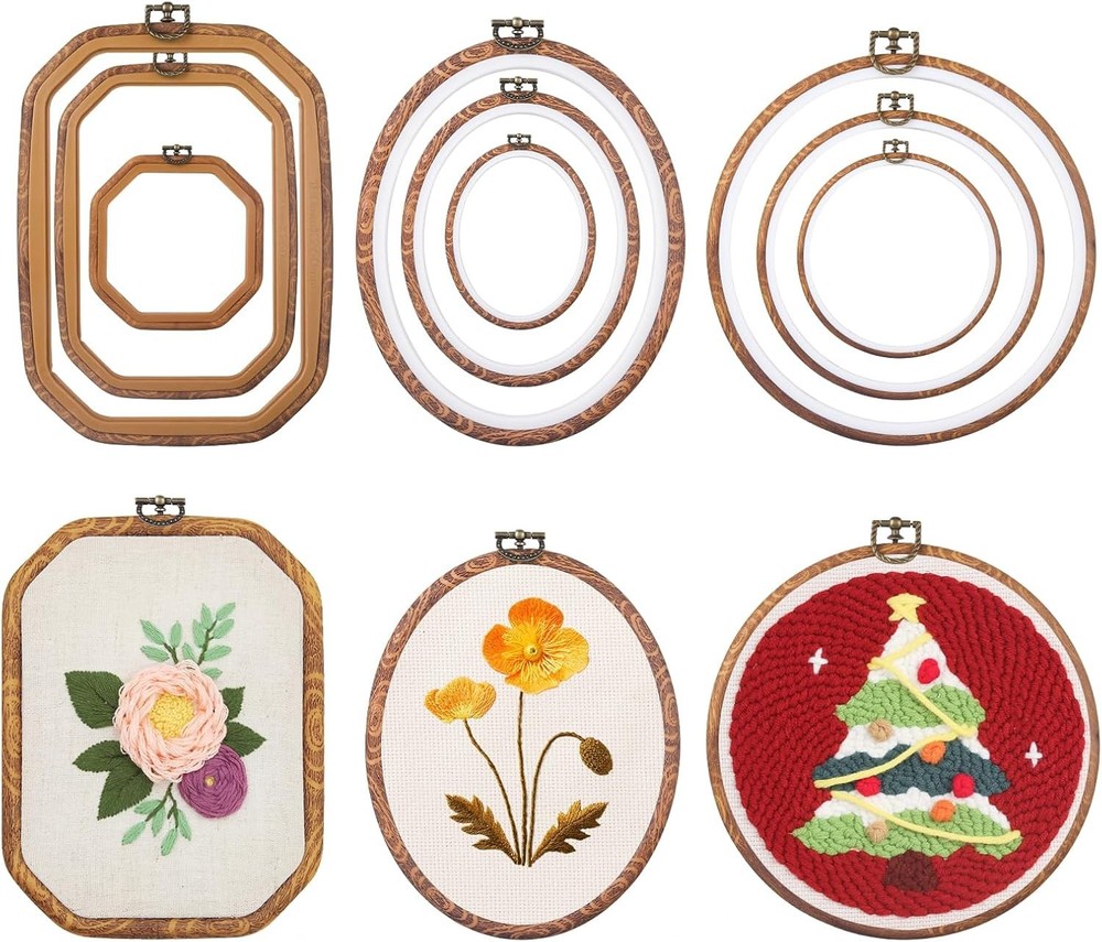 Embroidery&Cross Stitch Frames for Display,9Pcs Circle/Oval/Rectangle/Octagonal