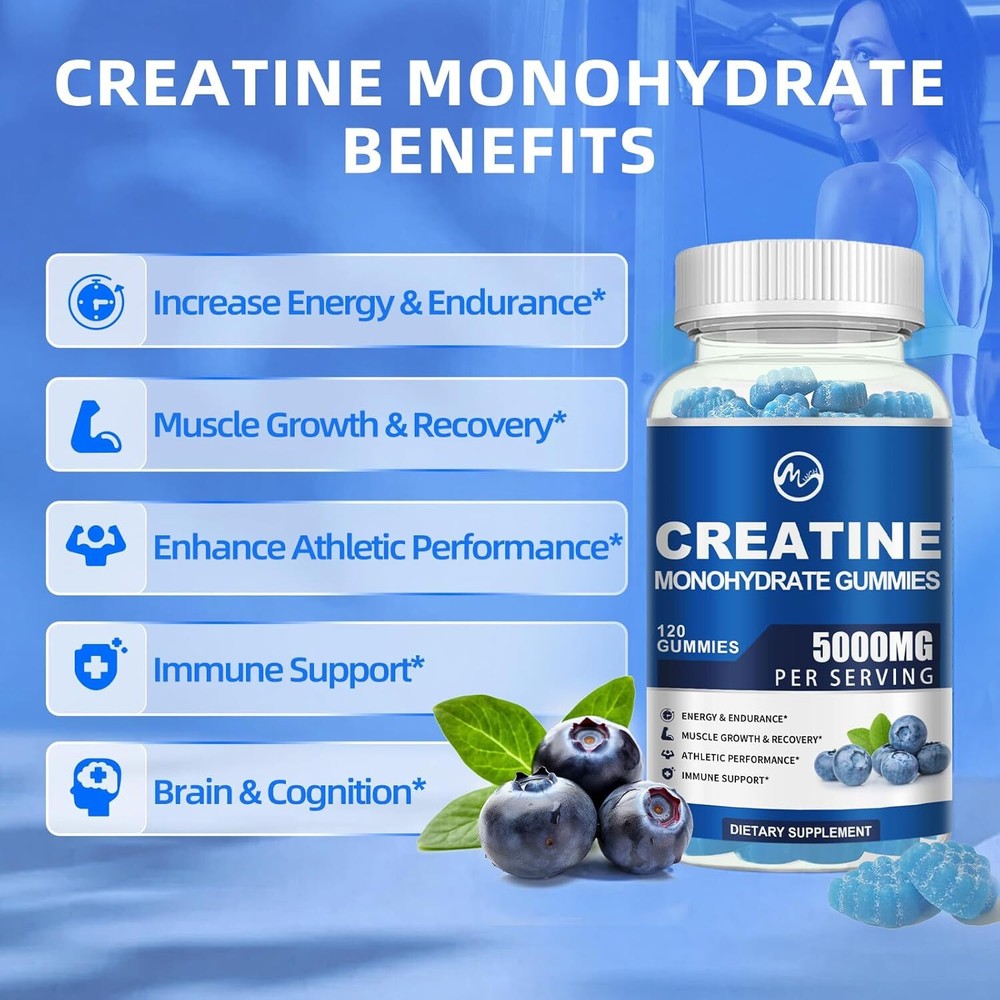 Creatine Monohydrate Blueberry Gummies - Enhance Brain Function + Build Muscle