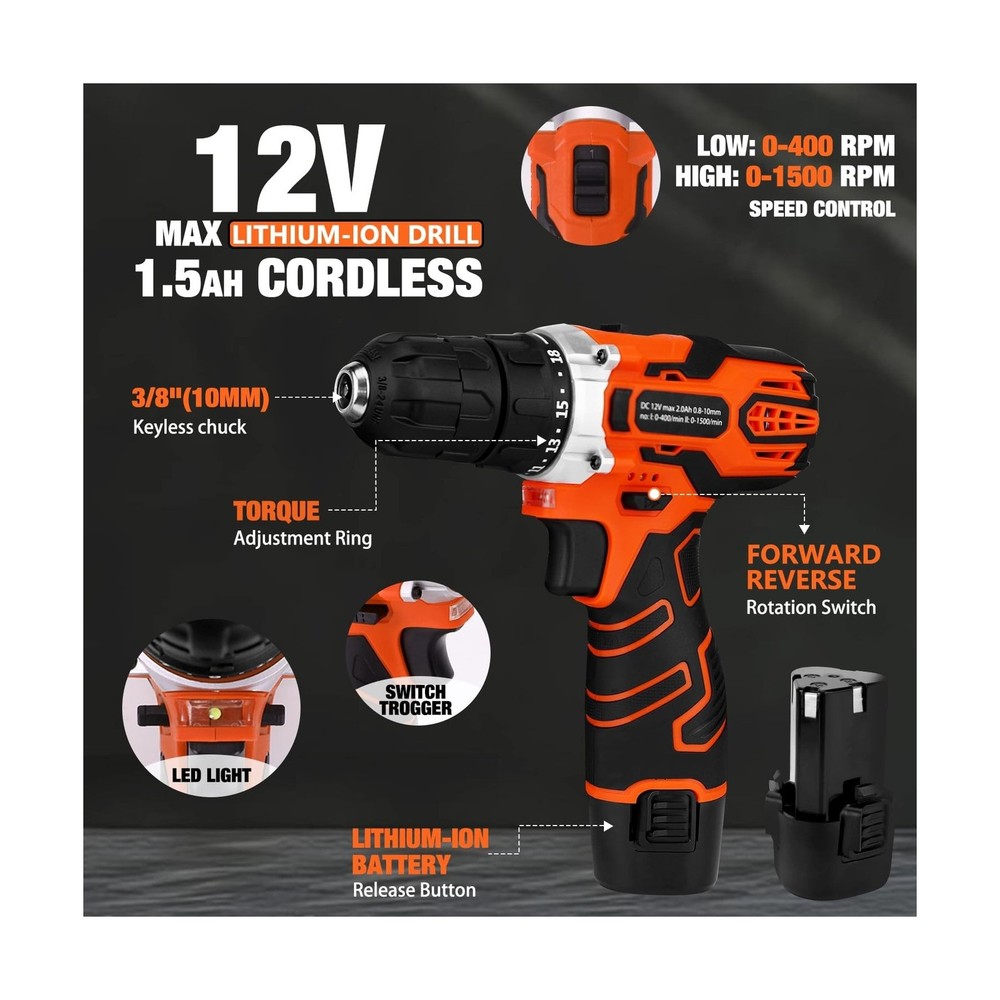 Thatool 255 Piece Drill Driver Tool Set 12V Cordless Tool Kit