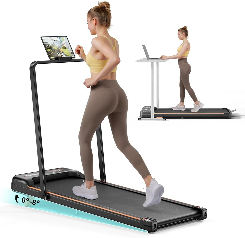 Quiet Adjustable Incline Under Desk Treadmill - 2-in-1 Walking & Jogging Machine