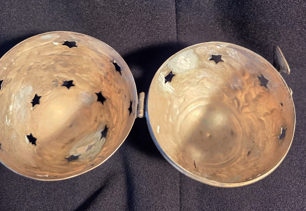 Vintage Silver Tone Ornate Celestial Egg Shape Incent Burner, Unique