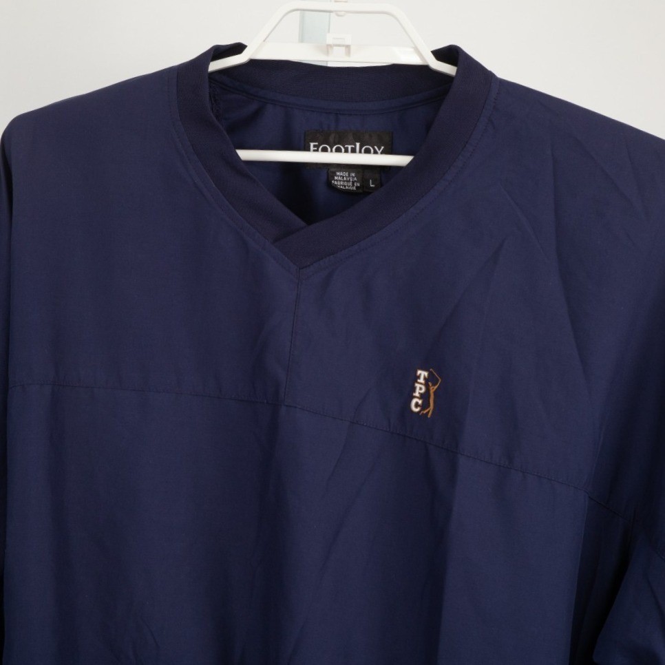 FootJoy Windbreaker Pullover Mens Large Navy Blue V-Neck TPC Golf Jacket