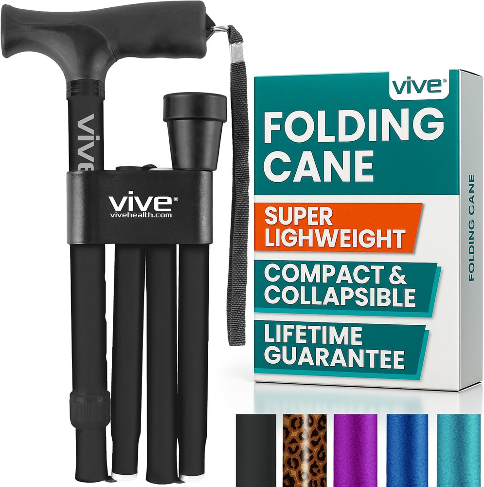 Vive Folding Cane - Foldable Walking Cane for Men, Women - Fold-Up, Collapsible,