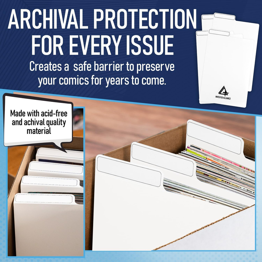 White Comic Book Dividers (25 Pack) | 30PT Polyethylene Plastic, Bins, Cabinets,