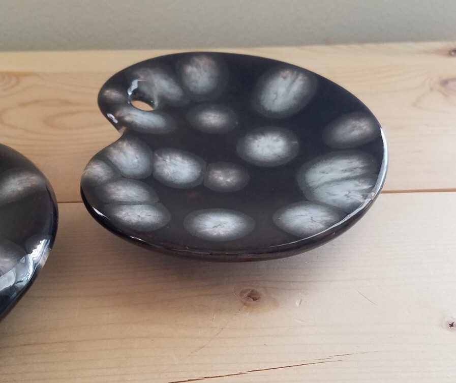 Vintage Glazed Ceramic Mcm Ashtray Set Signed J.