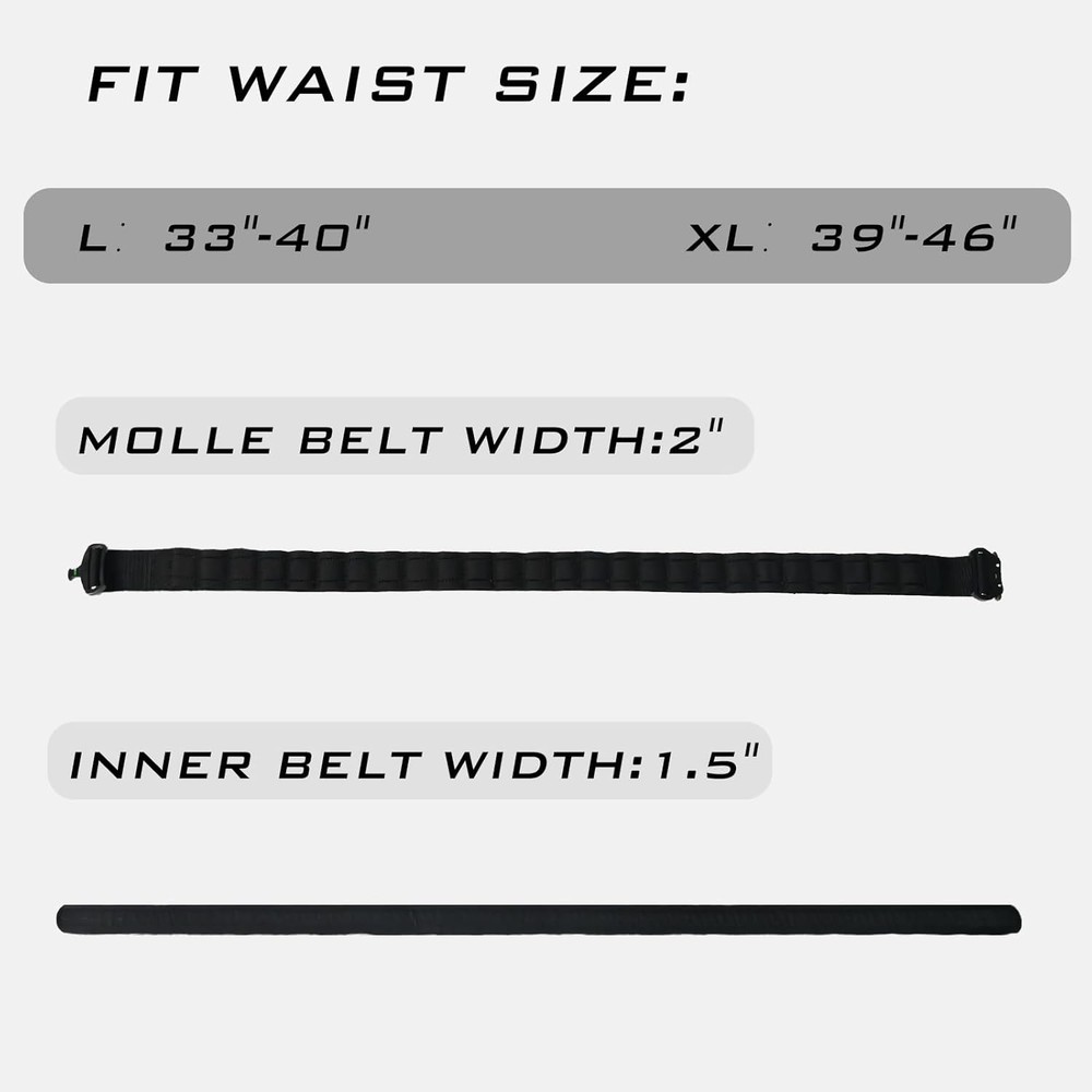 Tactical Battle Belt Quick Release, 2" Inner Outer System with not snag Inner Be