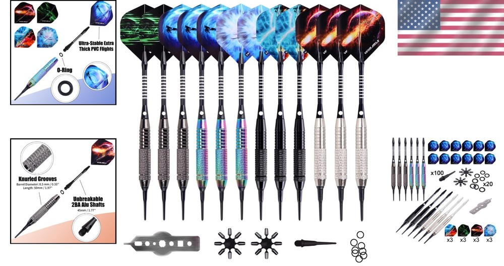 Elegant Soft Tip Darts Set - 12 Darts, Extra Tips & Tools for E-Dartboard Action