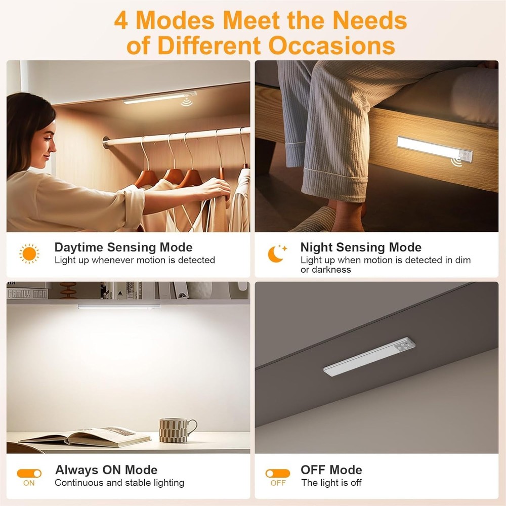2 Pack Under Cabinet Light Motion Sensor Rechargeable 84 LED Super Bright Silver