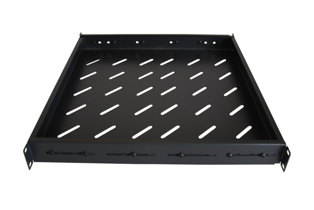 1U 19" 4-Post Fixed Vented Server Shelf Rack Mount, Adjustable 17-33in, Black