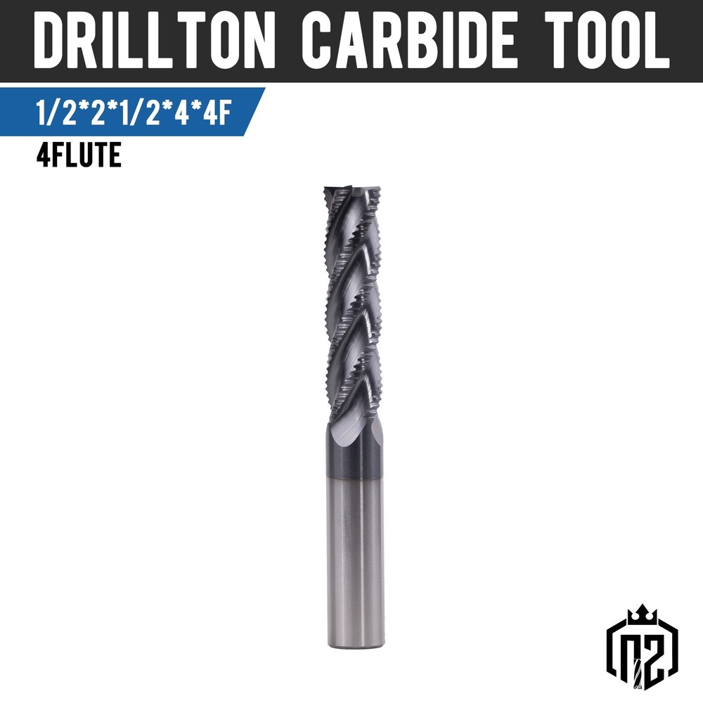 1PCS 4 Flute 1/2"x2"x4" Solid Carbide Roughing End Mill - AlTiN Coated