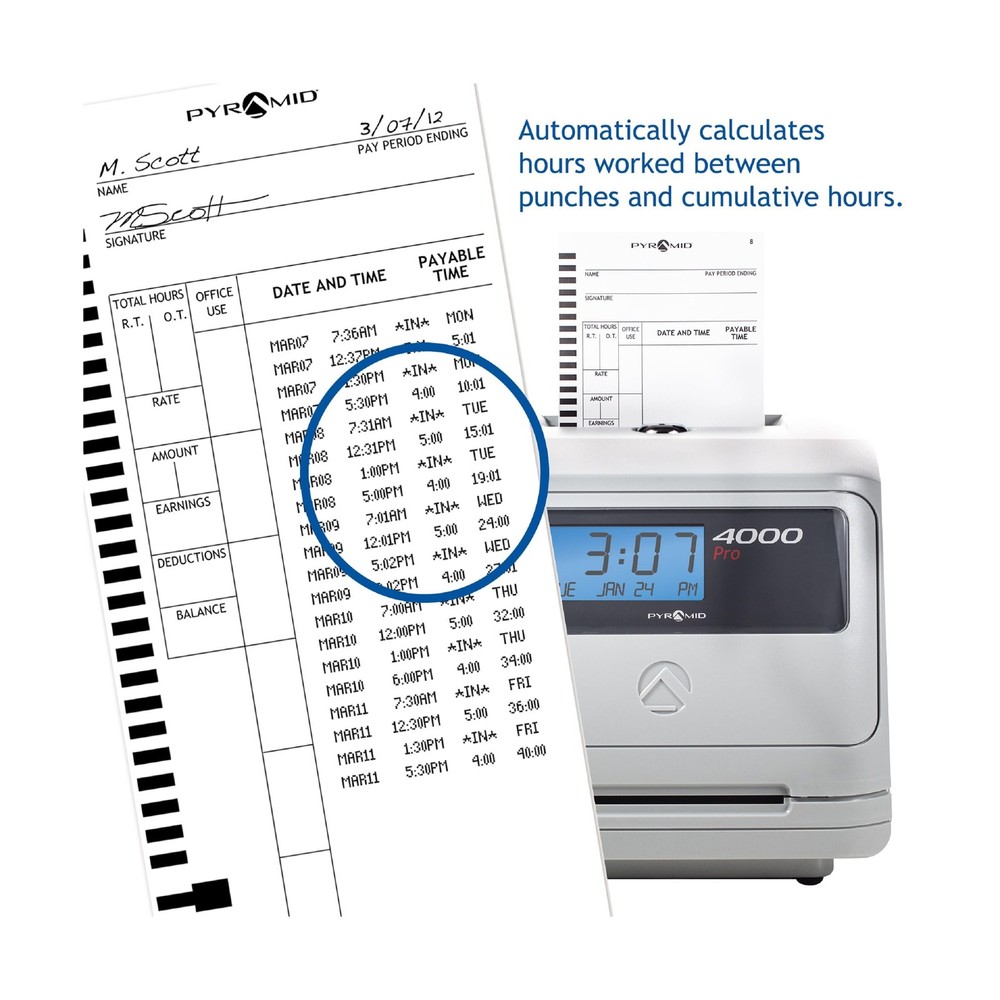 Pyramid Time Systems - Model 4000 Pro Auto Totaling Time Clock [ 4000PROK ] f...