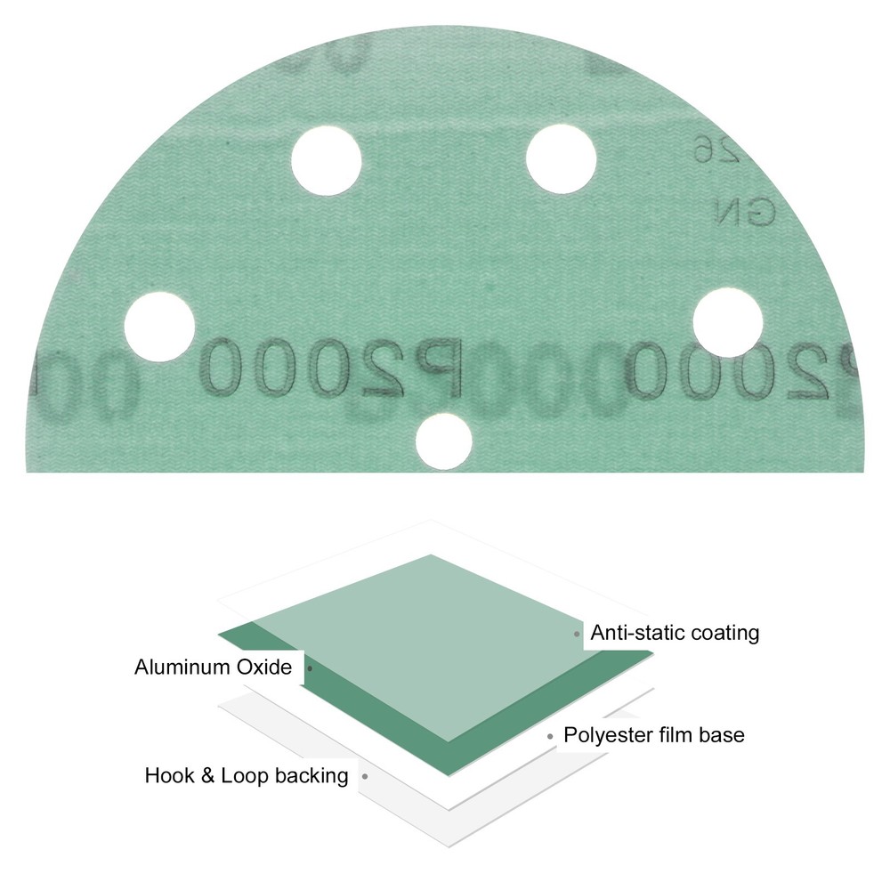 25pcs Sanding Discs 5 Inch 9-Hole 2000 Grit Hook & Loop Discs
