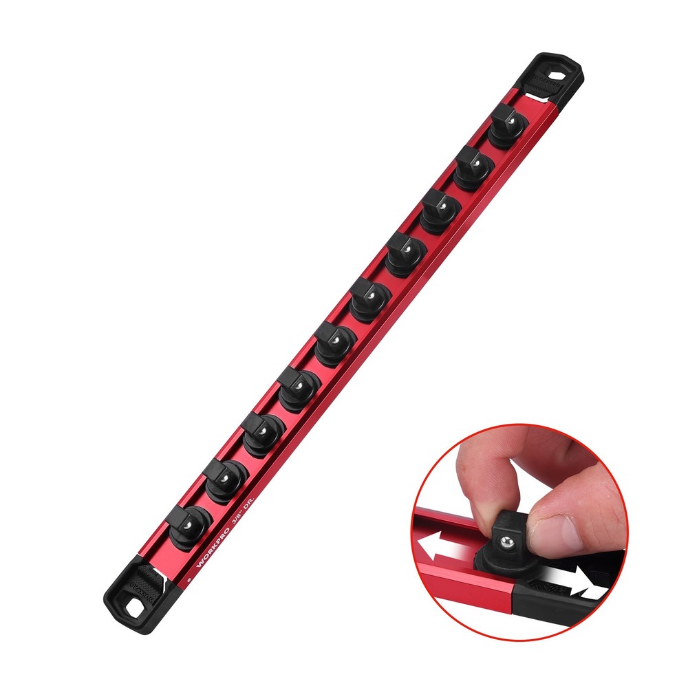 WORKPRO 3/8" Drive Magnetic Socket Organizer with 10Pcs Removable Socket Clips