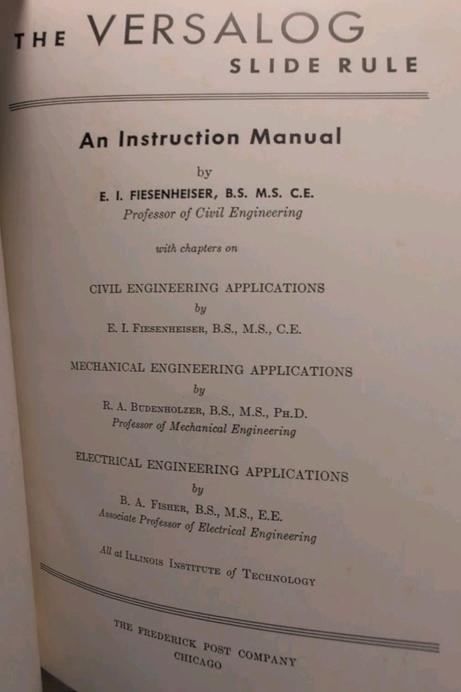 1951 VERSALOG Slide Rule Instructions Manual hardcover Frederick Post #DESIGN