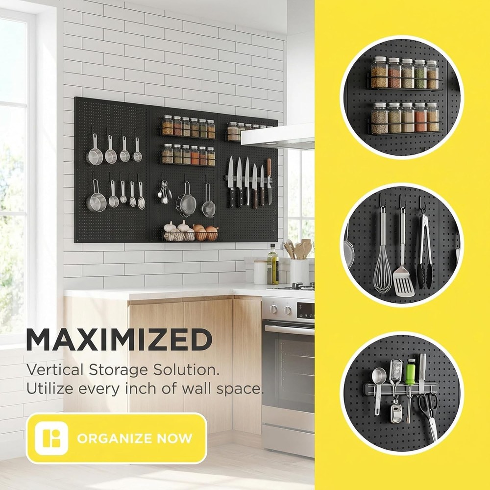 Metal Pegboard Wall Organizer Kit 36x20 with Hooks