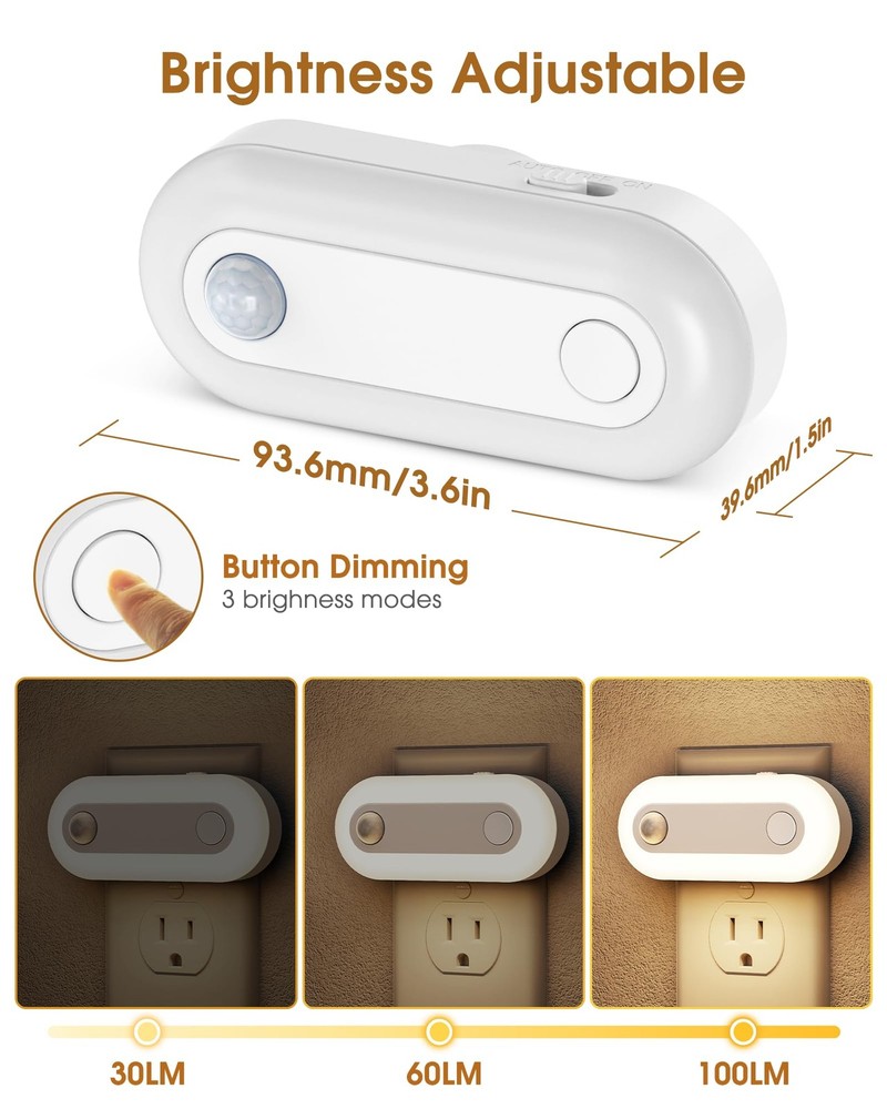 Plug-in LED Night Light with Motion Sensor & Dusk to Dawn Sensor, Dimmable Wa...