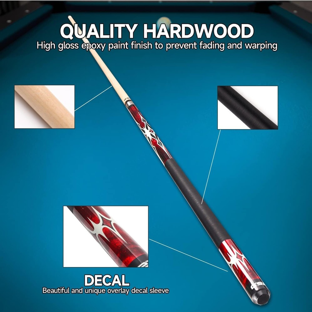 Professional 58" Maple Pool Cue Stick - 2-Piece Design with Multiple Weights