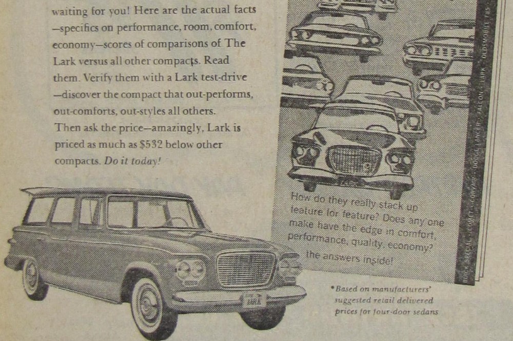 Vintage 1961 Studebaker Lark Car Newspaper Print Ad