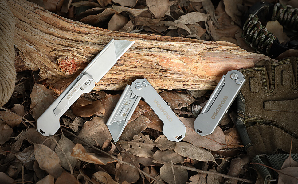 WORKPRO 3-Pack Folding Utility Knife Set EDC Knife Quick Change Blade Pocket