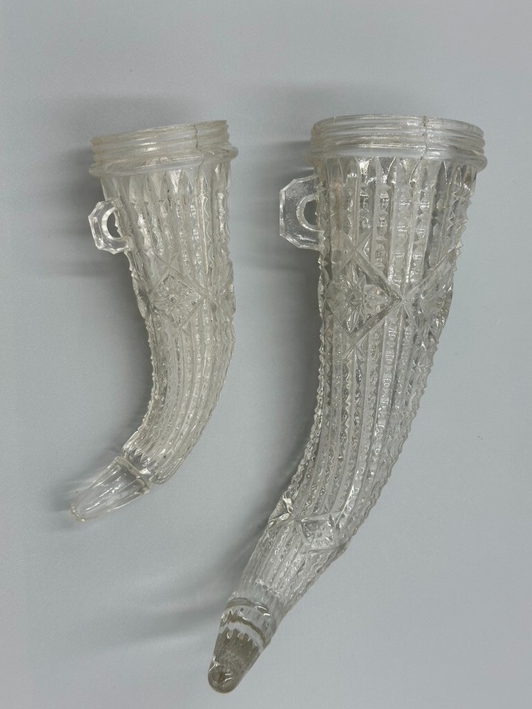 Antique POWDER HORN Glass CANDY CONTAINER