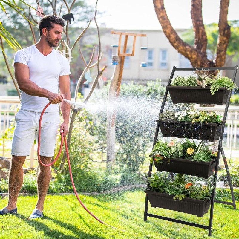 2Pcs 5.2FT Vertical Raised Garden Bed 4-Tier Elevated Planter Box W/4 Containers
