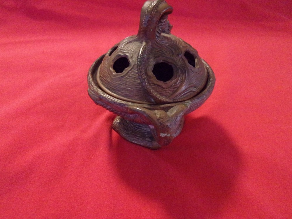VINTAGE BRONZE DRAGON INCENSE BURNER HOLDER