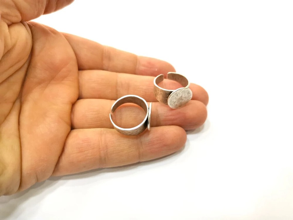 Round Large Blank Ring Setting Mounting Cabochon Base Adjustable Antique Silver