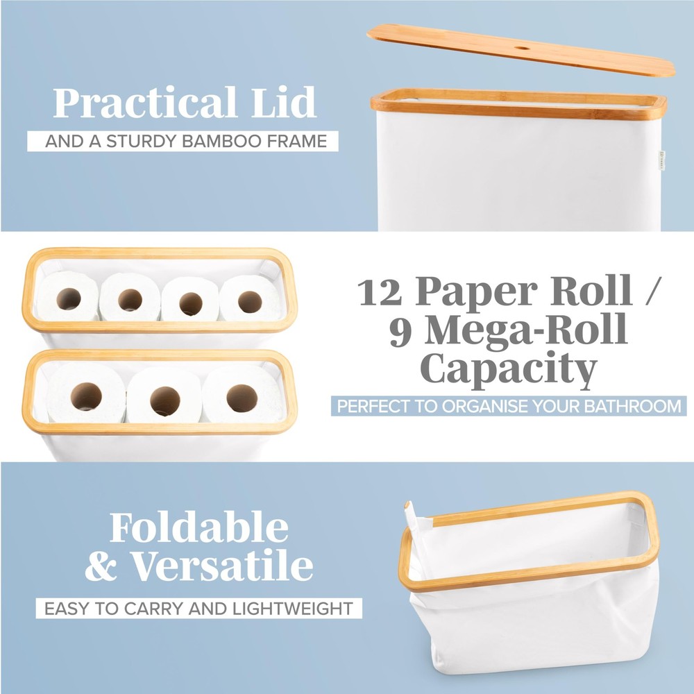Toilet Paper Storage for 12 Rolls, Stackable & Foldable - The Ultimate Bathro...