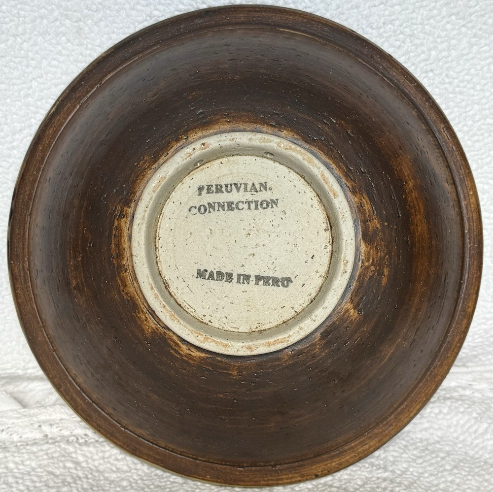 Peruvian Connection Pottery Hand Made Redware Bowl 9 Inch Bird Design
