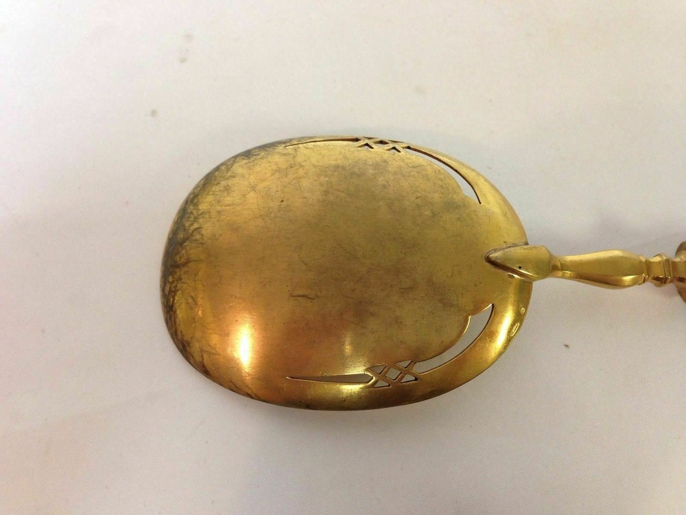 Pair of Sterling Handle Bronze Serving Spoon Cake Server Shell Motif