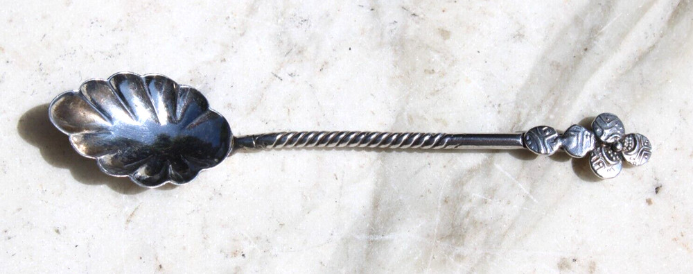 Antique Silver Berry Spoon w/Twisted Handle Shell Shape-#B2