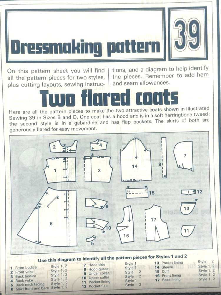 Dressmaking Pattern #39 - Flared Coats (Various Sizes) New