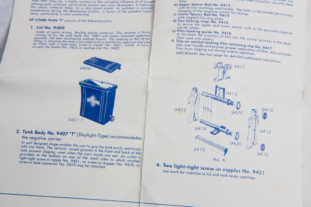 Combi Plan Daylight Processing Tank For 4x5 Sheet Film, with instructins