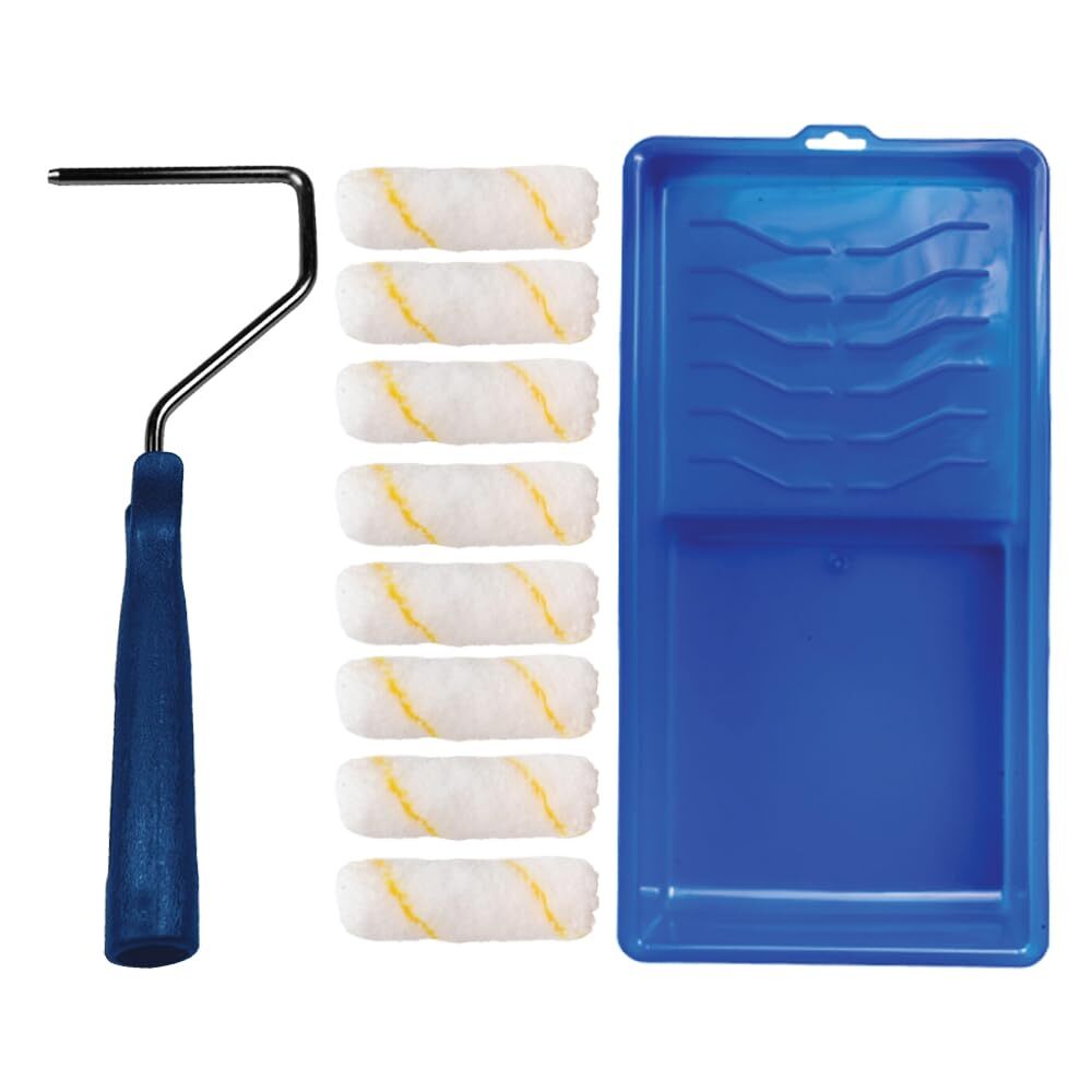Paint Roller Kit, Plastic Paint Tray Mini Roller Frame Microfiber Covers, 10 Pcs