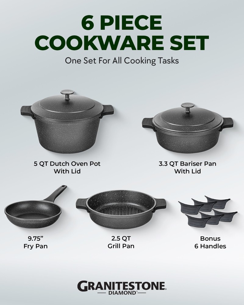 Granitestone Diamond 6 Pc Nonstick Heavy Duty Nesting Pots Set