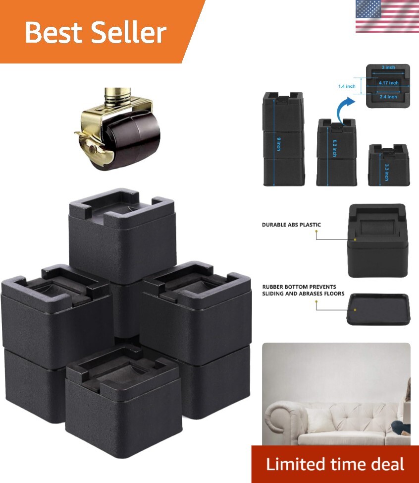 8 Pack of Adjustable Square Bed Risers - Enhance Storage & Accessibility