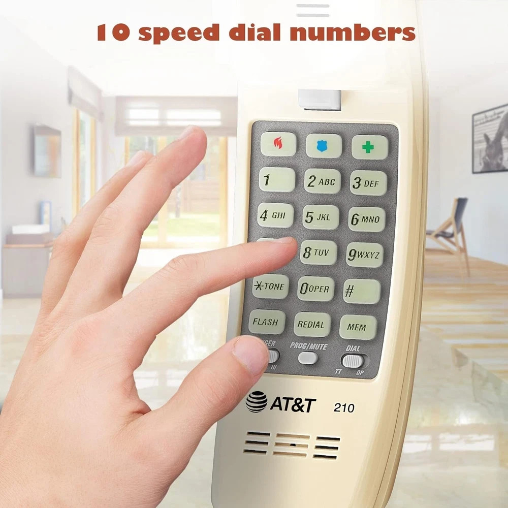 AT&T 210 Basic Trimline Corded Phone Single Line No AC Power Required Beige