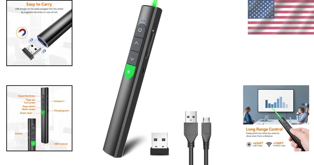 Wireless Remote Clicker for PowerPoint Presentations: Rechargeable & Easy to Use