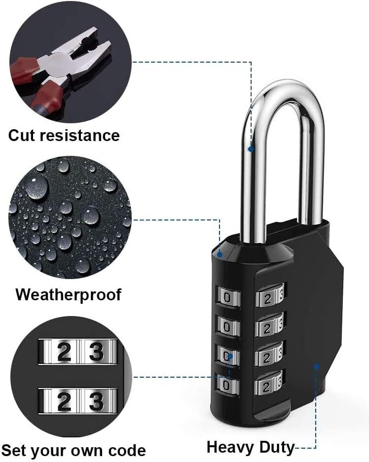 2 Pack 4-Digit Combination Padlock – Waterproof Heavy Duty Lock for Gym & Gate
