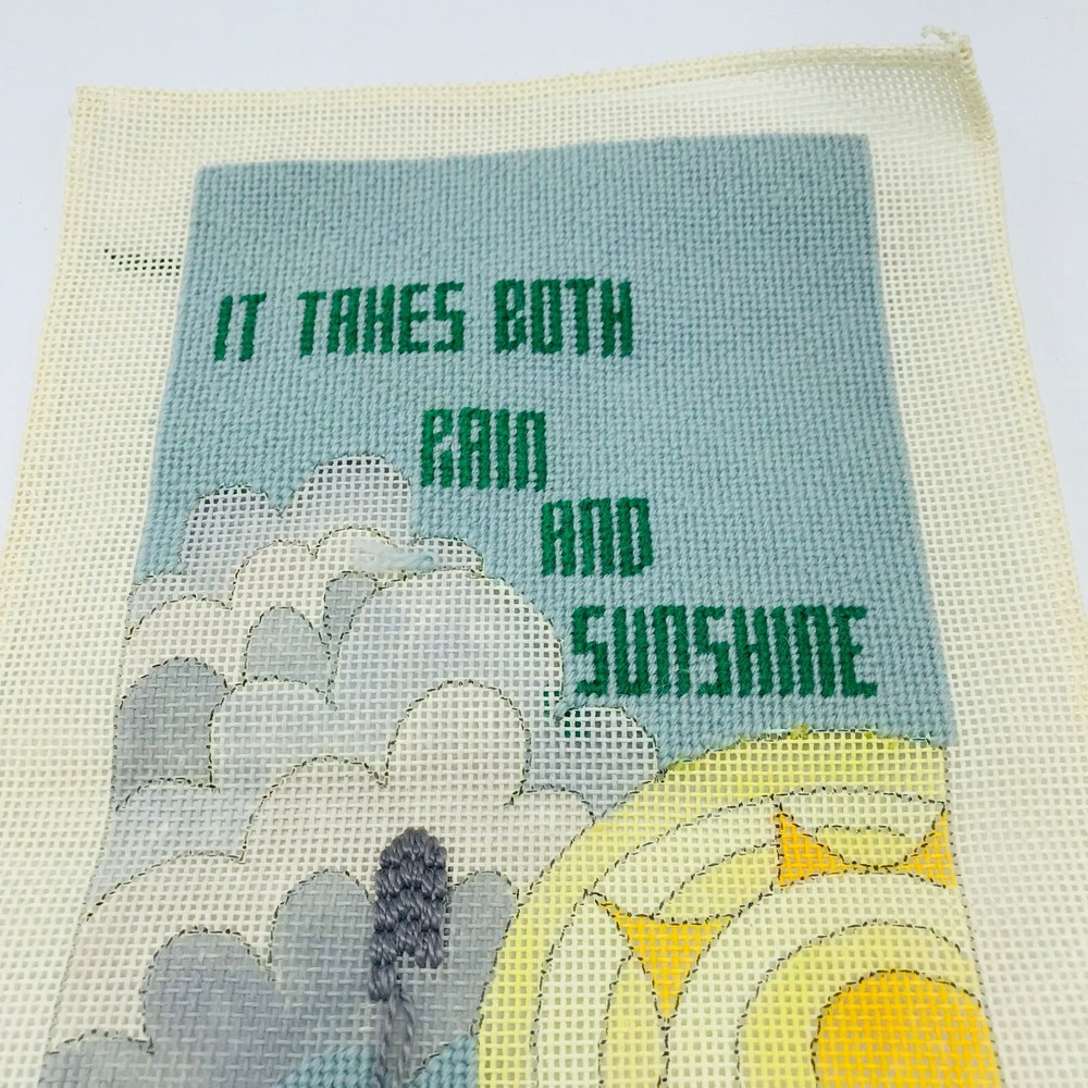 Vintage Hand Painted Needlepoint Pattern Canvas Rain Sunshine Rainbow Pride