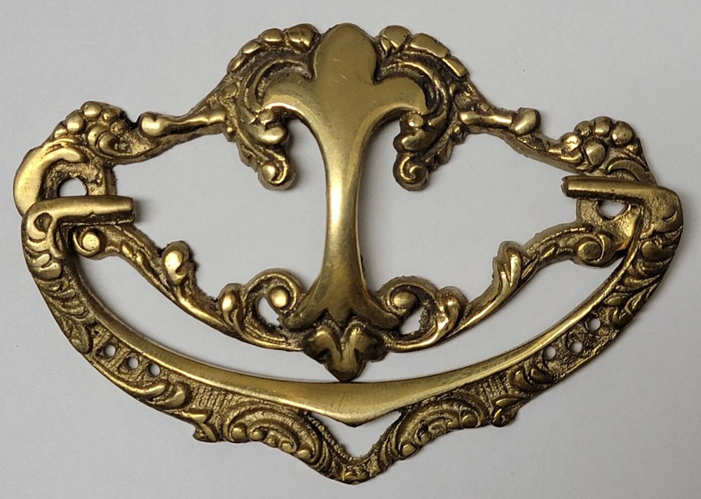 UNIQUE VINTAGE 3" ORNATE VICTORIAN POLISHED SOLID BRASS PULL Fleur de lis Saints