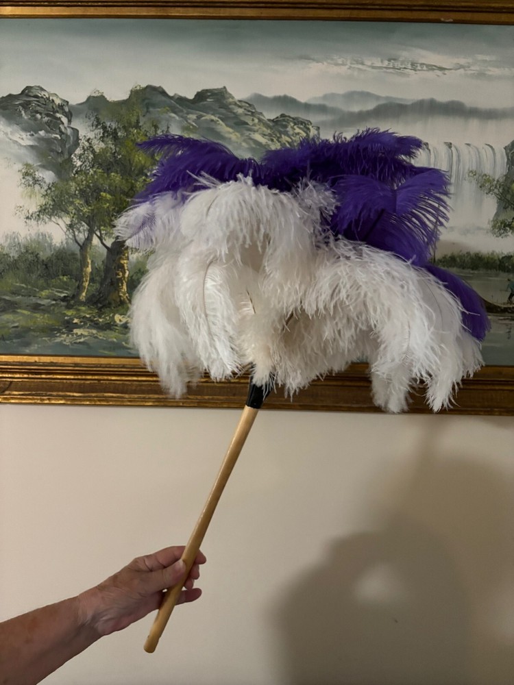 Purple /white soft first grade soft ostrich feather display duster