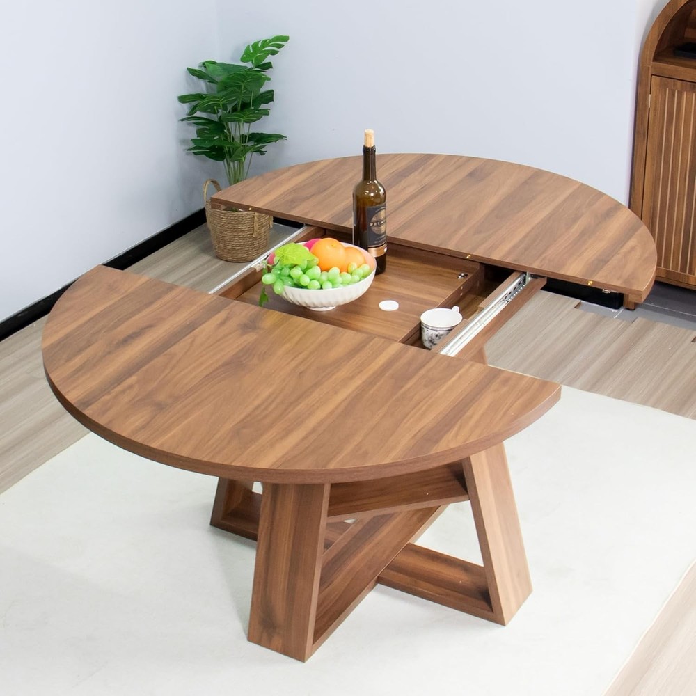 Modern Walnut Dining Table with Removable Leaves for 4-8 - Space Saving Design
